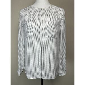 Ann Taylor LOFT White W/ Black Print No Show Buttons Blouse Top Sz S Classic EUC